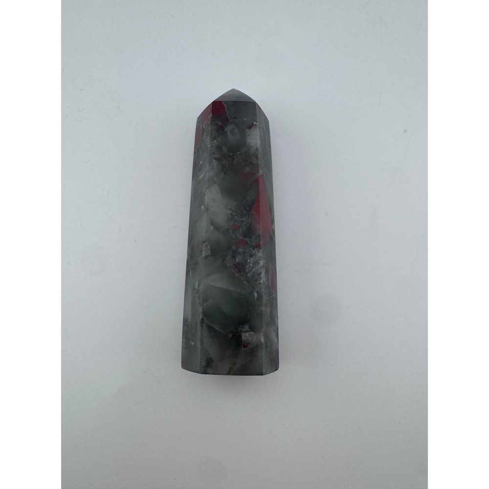 African Bloodstone Tower Point Crystal 4.18" Chipped Tip